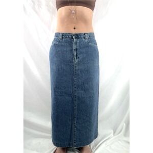 Vtg Lee Western Denim Maxi Skirt M Country Rodeo Indie Boho 90s Y2K Blue Jean